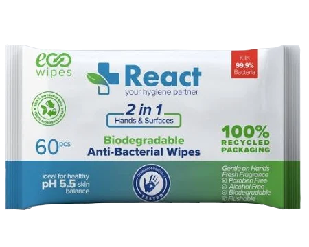 React Anti-Bacterial Wipes (antibakterielle Wischtücher) (60 Stück)