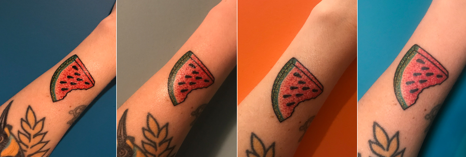 The tattoo healing process of a cute little watermelon tattoo