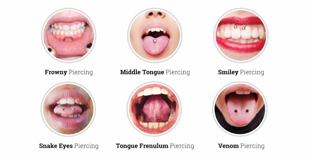 Image of different mouth piercings